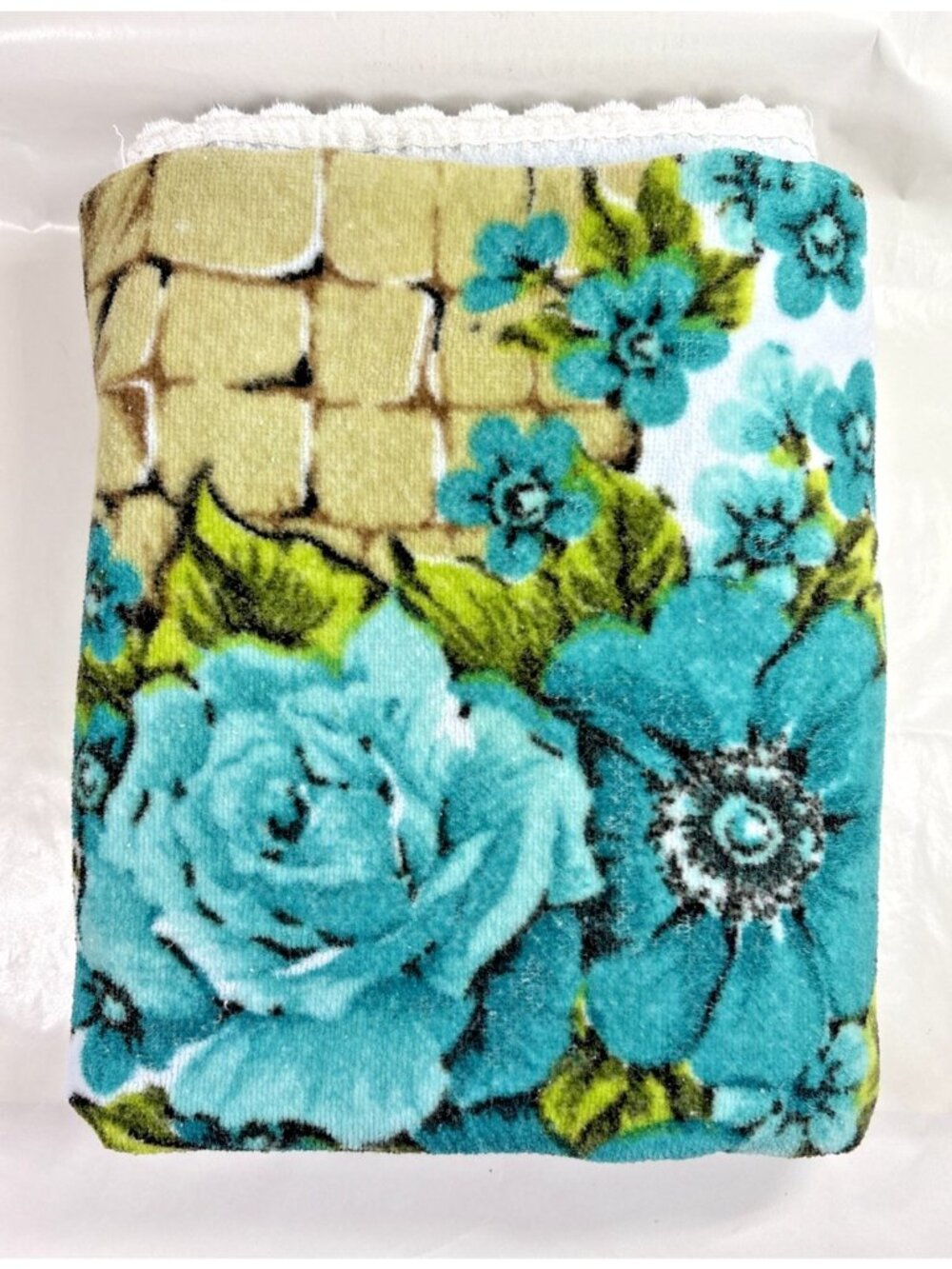 Fra Mag Decorative Towel 100% Cotton Blue Floral Wishing Well Made in Italy